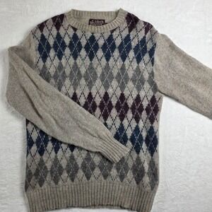 Newcastle Knits Vintage Argyle Sweater Mens Large Excellent Crewneck
